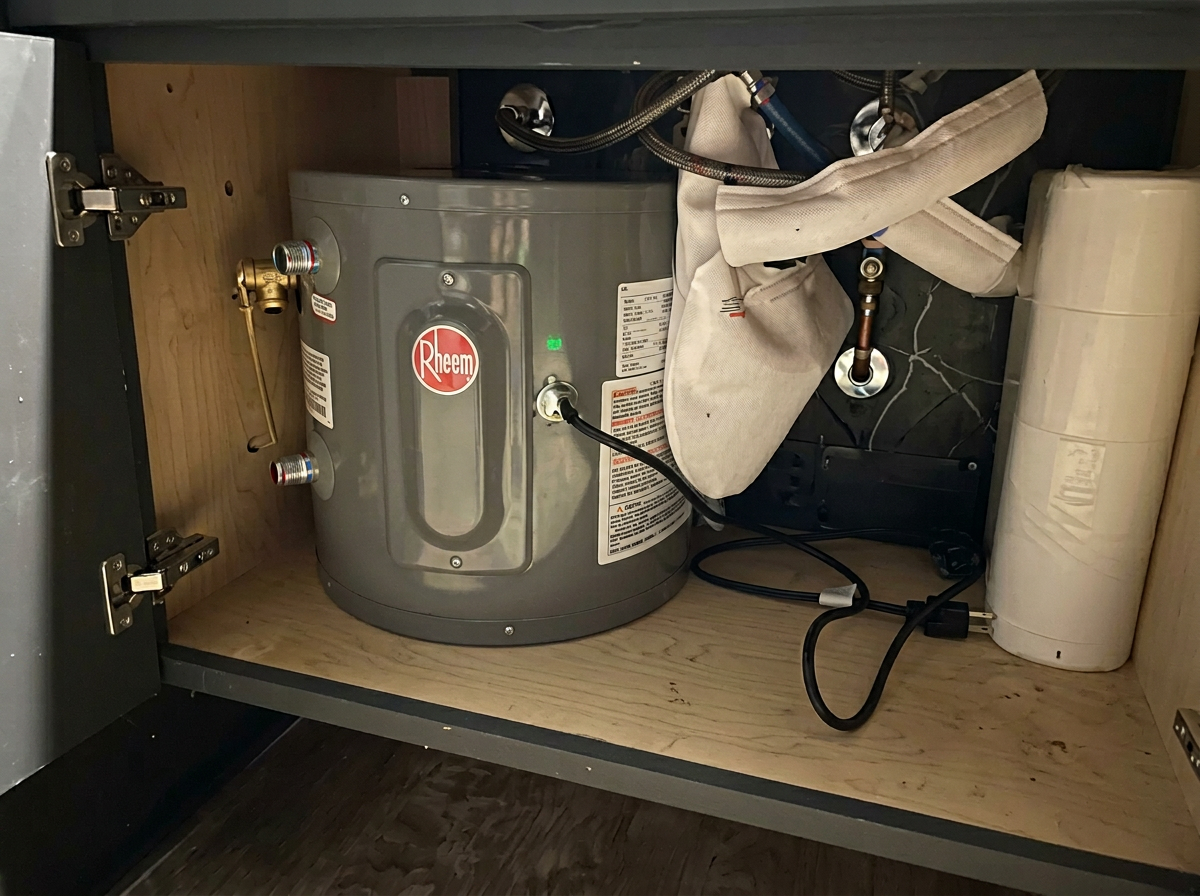 Compact electric water heater install